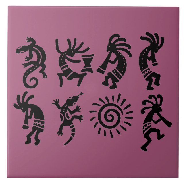 Southwest Petroglyph Kokopelli Magenta Fliese (Vorderseite)