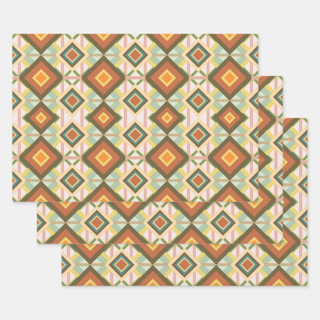 Southwest Retro Pop Art Diamanten Muster Geschenkpapier Set (Set)