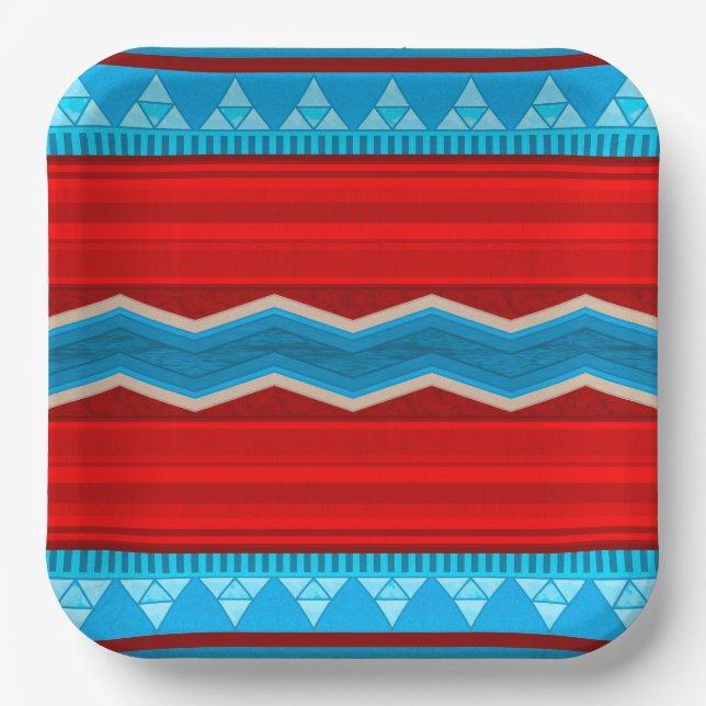 Southwest River Canyon Geometric Red Turquoise Pappteller (Vorderseite)
