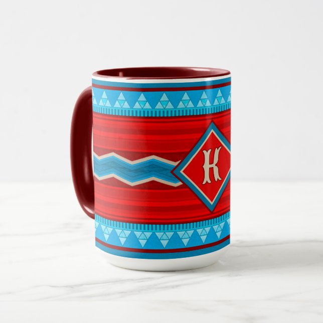 Southwest River Canyon Red Turquoise Monogram Tasse (Vorderseite Links)