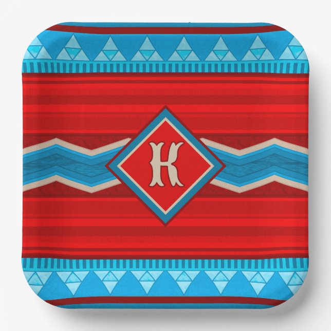 Southwest River Canyon Red Turquoise Monogrammed Pappteller (Vorderseite)