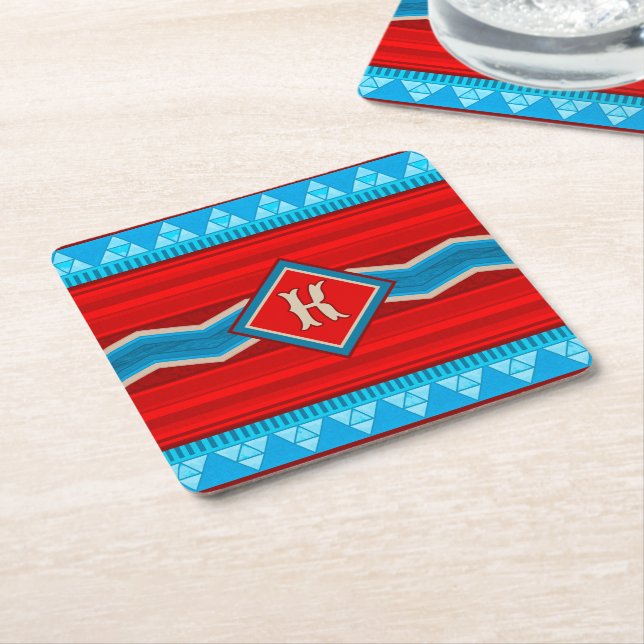 Southwest River Canyon Red Turquoise Monogrammed Rechteckiger Pappuntersetzer (angewinkelt)