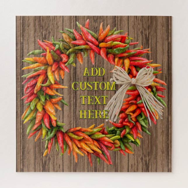 Southwest Rustic Chile Pepper Wreath Personalized Puzzle (Vertikal)