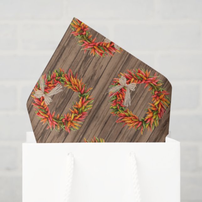 Southwest Rustic Chile Pepper Wreaths Wood Pattern Seidenpapier (Geschenktüte)