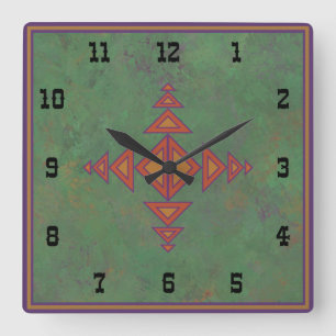 Southwest Sagebrush Green Geometric Western Style Quadratische Wanduhr