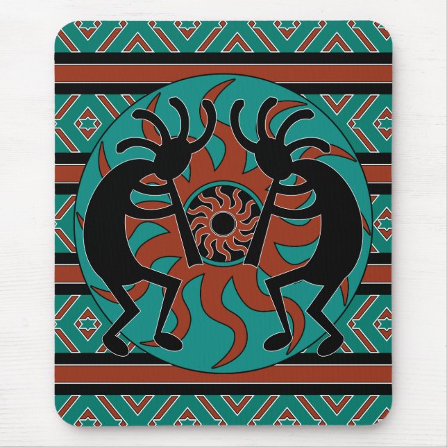 Southwest Turquoise Tribal Sun Kokopelli Mousepad (Vorne)