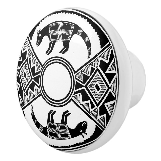 Southwestern Art Wolves Ancient Mimbres Potterie Keramikknauf (Rechts)