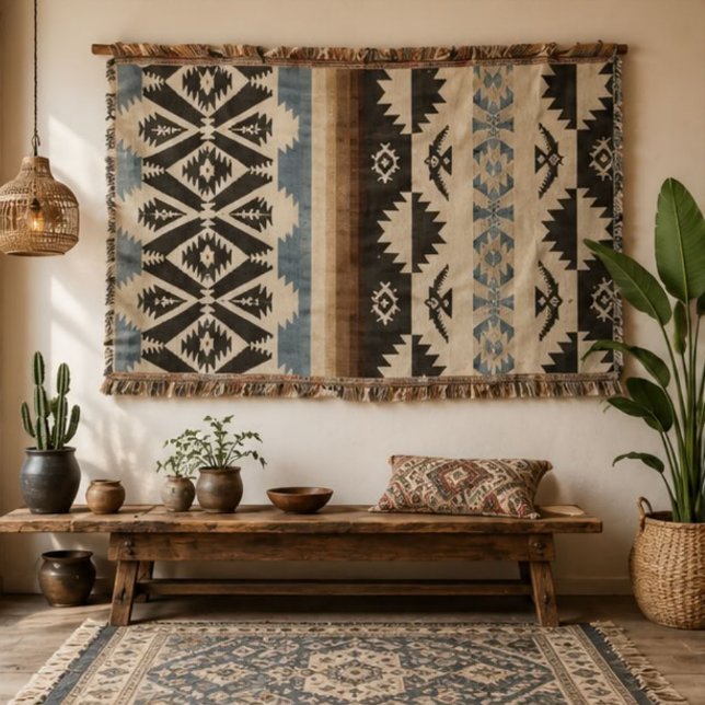 Southwestern Aztec Geometric Pattern in Black Decke (Von Creator hochgeladen)