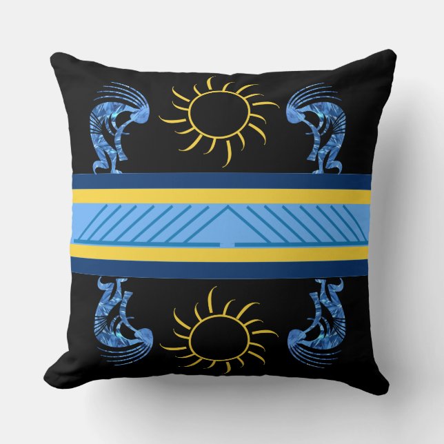 Southwestern Blue Kokopelli Throw Pillow Kissen (Vorderseite)