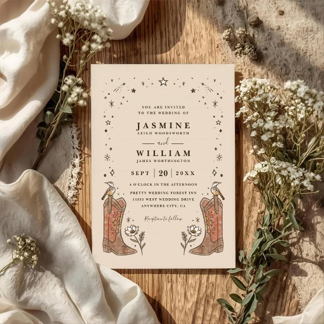 Southwestern Boho Countryside Chic QR Code Wedding Einladung (Von Creator hochgeladen)