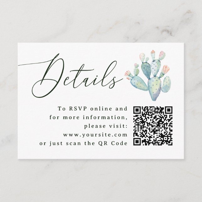 Southwestern Cactus Wedding Details + QR | Website Begleitkarte (Vorderseite)