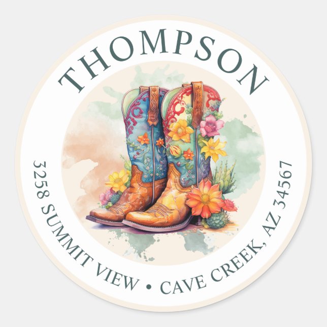 Southwestern Cowgirl Boots Rücksendeadresse Label Runder Aufkleber (Vorderseite)
