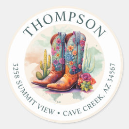 Southwestern Cowgirl Boots Rücksendeadresse Label Runder Aufkleber