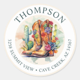 Southwestern Cowgirl Boots Rücksendeadresse Label Runder Aufkleber
