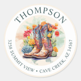 Southwestern Cowgirl Boots Rücksendeadresse Label Runder Aufkleber