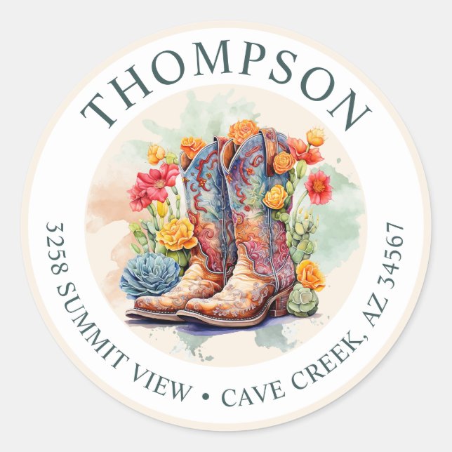 Southwestern Cowgirl Boots Rücksendeadresse Label Runder Aufkleber (Vorderseite)