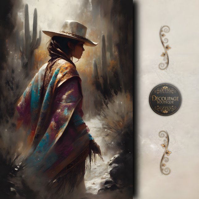 Southwestern Desert Cowgirl Art Decoupage Seidenpapier (Southwestern Desert Cowgirl Art Decoupage Tissue Paper)