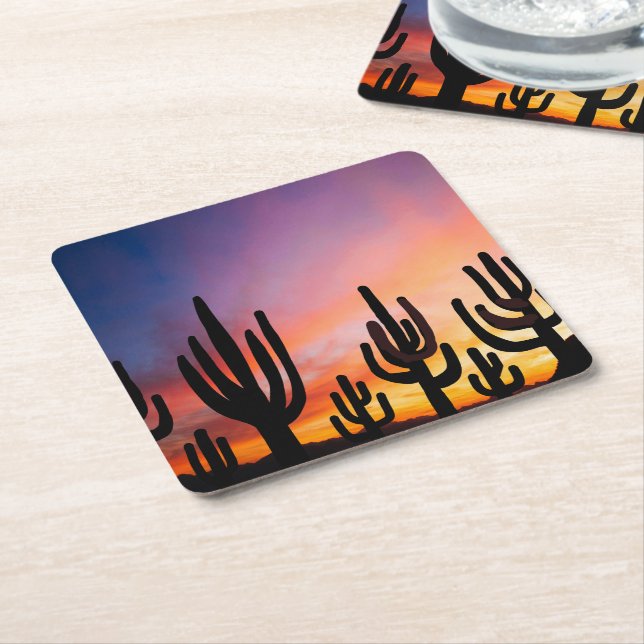 Southwestern Desert Landscape Cactus Sunrise Image Rechteckiger Pappuntersetzer (angewinkelt)