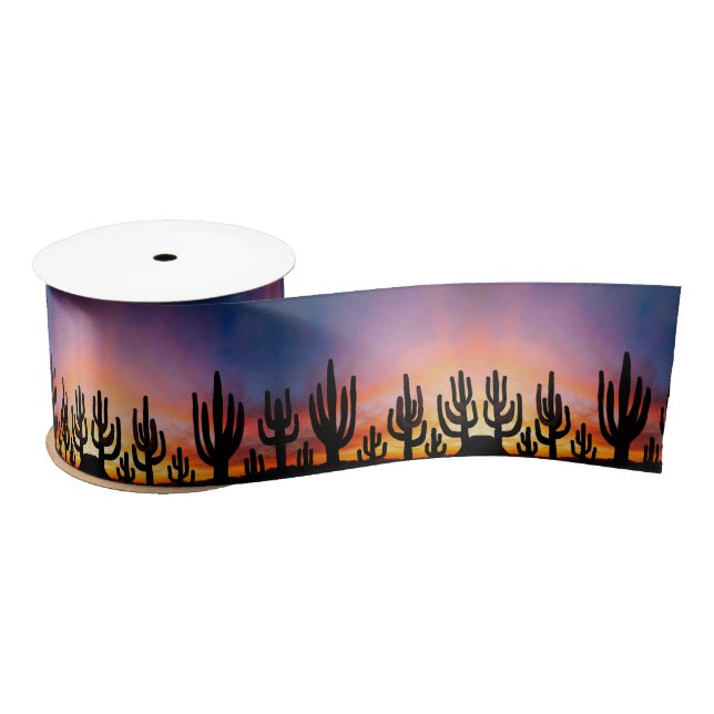 Southwestern Desert Landscape Cactus Sunrise Image Satinband (Spule)