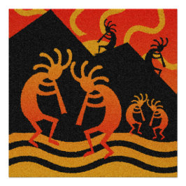 Southwestern Desert Sunset Kokopelli Poster