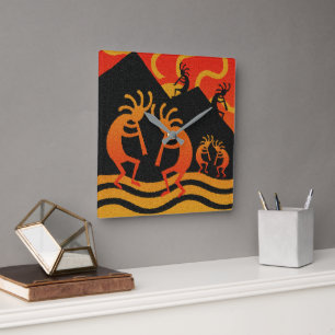 Southwestern Design Kokopelli Wall Clock Quadratische Wanduhr
