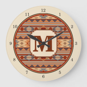 Southwestern Design Tan Monogram Große Wanduhr