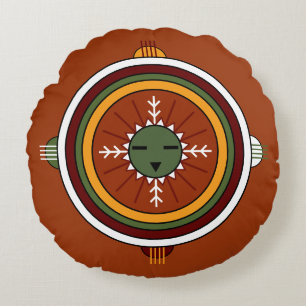Southwestern Hopi Native American Tribal Sun Face Rundes Kissen