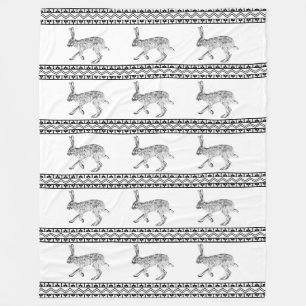 Southwestern Jackrabbit Black and White Geometric Fleecedecke