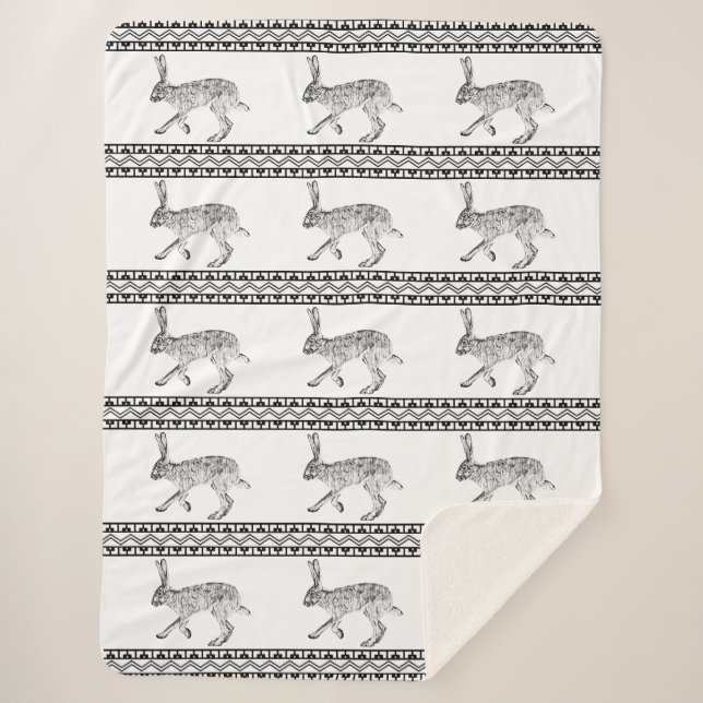 Southwestern Jackrabbit Black and White Geometric Sherpadecke (Vorderseite)