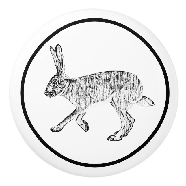 Southwestern Jackrabbit Design Schwarz-Weiß Keramikknauf (Vorderseite)
