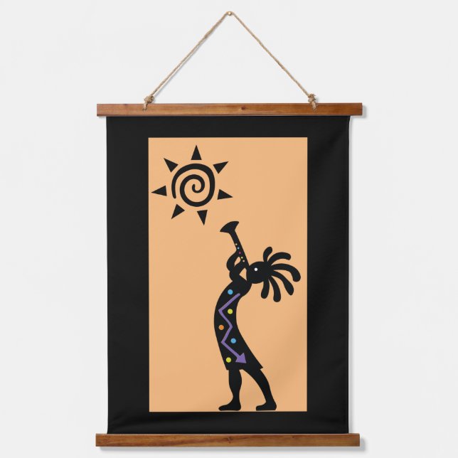 Southwestern Kokopelli Hanging Tapestry Wandteppich Mit Holzrahmen (Vorderseite)
