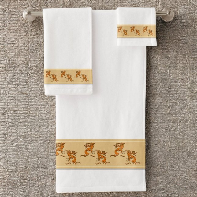 Southwestern Opposition tanzende Kokopelli Musiker Badhandtuch Set (Three piece bathroom towel set )