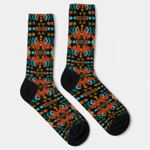 Southwestern Style Aqua Rust Brown Ombre Socken