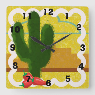 Southwestern Style Desert Scene With Saguaro - Quadratische Wanduhr