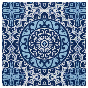 Southwestern Sun Mandala Batik, Navy Blue & White Stoff