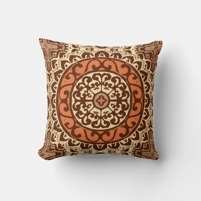 Southwestern Sun Mandala, Rust & Brown Kissen (Vorderseite)