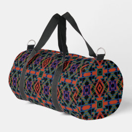 Southwestern Symmetrical Tiled Pattern Line Art Duffle Bag