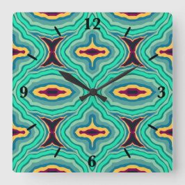 Southwestern Tropical Boho Chic Geode Art Quadratische Wanduhr