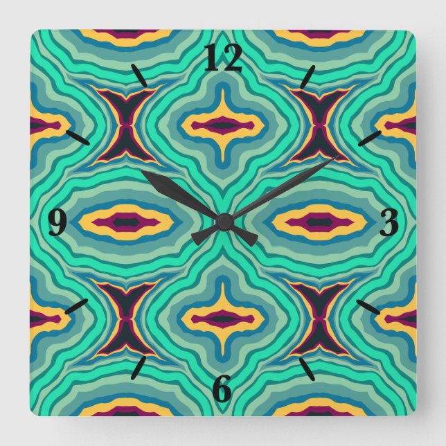 Southwestern Tropical Boho Chic Geode Art Quadratische Wanduhr (Vorderseite)