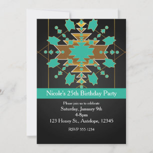 Southwestern Turquoise Gold & Black Einladungen