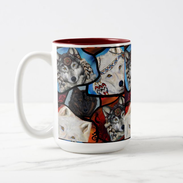 SOUTHWESTLICHE WOLFKUNST ZWEIFARBIGE TASSE (Links)