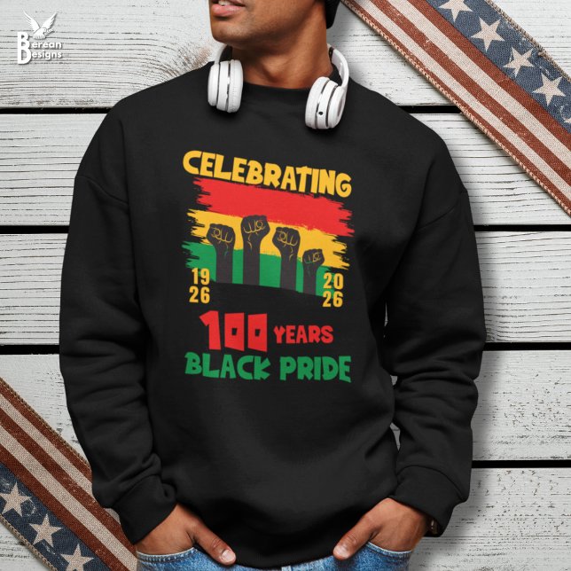 Souvenir Centenarium Schwarzer Geschichtsmonat JUB Sweatshirt (Stylish Black History Month sweatshirt celebrating centenary with brushstrokes and power fists)