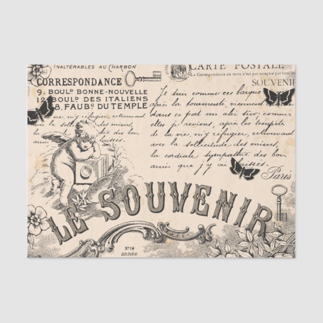 Souvenir Decoupage Tissue Paper - Französisch Vint Seidenpapier (Vorderseite)