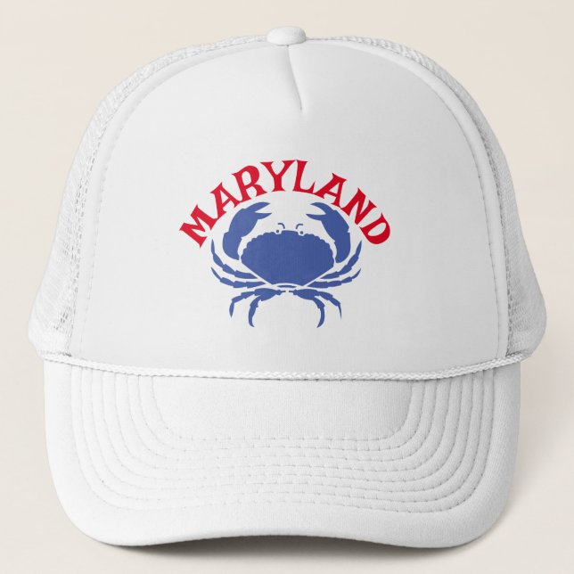 Souvenir Maryland Blue Crab Travel Red White Blue Truckerkappe (Vorderseite)