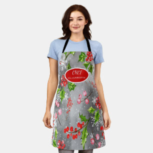 Sowflakes Holly Berry ZweigeGraue Feiertags-Schürz Schürze