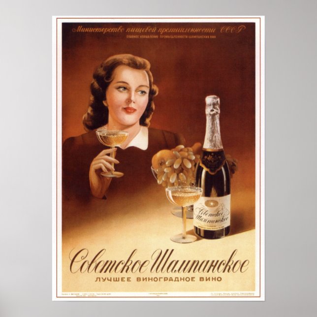 Sowjetische Champagnerwerbung 1952 Poster (Vorne)