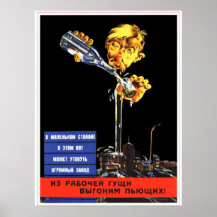 Sowjetischer Anti-alkoholismus Vintage Propaganda Poster