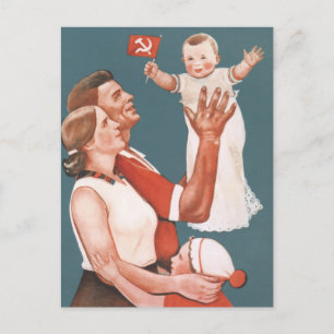 Sowjetisches Familienpropagandaplakat Postkarte