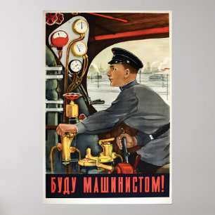 Sowjetisches Werbeplakat Ich werde ein Zugführer s Poster