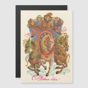 Sowjetkarte mit der Neujahrskavallerie Magnetkarte